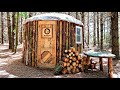 Building a Tiny Forest Log House - ASMR (Start-to-Finish)