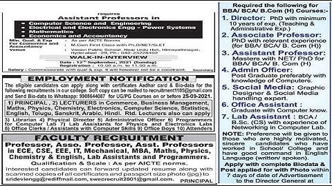 Lecturer and Assistant Professor Vacancies in PG and Degree Colleges | UGC NET/PhD Not Mandatory