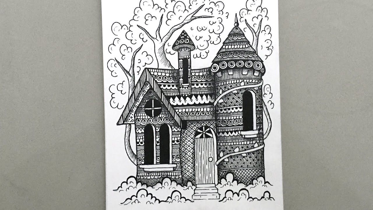 Beautiful Fantasy Mandala House | Mandala Drawing Step by Step