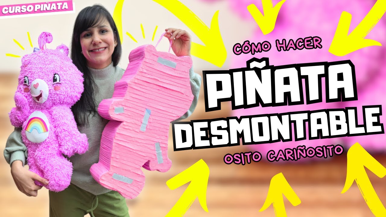 Cómo hacer una PIÑATA DESMONTABLE 🪅| Piñata Osito Cariñosito con Relieve 3D Paso a Paso MOLDE GRATIS