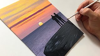 Easy Winter Sunset & Couple | Acrylic Painting Tutorial for Beginners Step by Step