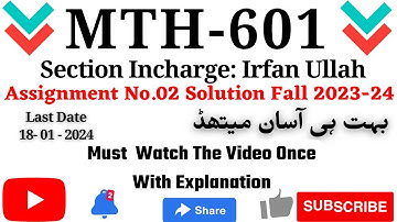 Mth601 Assignment No.2 Solution Fall 2023 |100% Correct Solution|