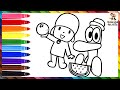 Dibuja y Colorea A Pocoyó Y Pato Con Frutas 👶🦆🍊🍉 Dibujos Para Niños