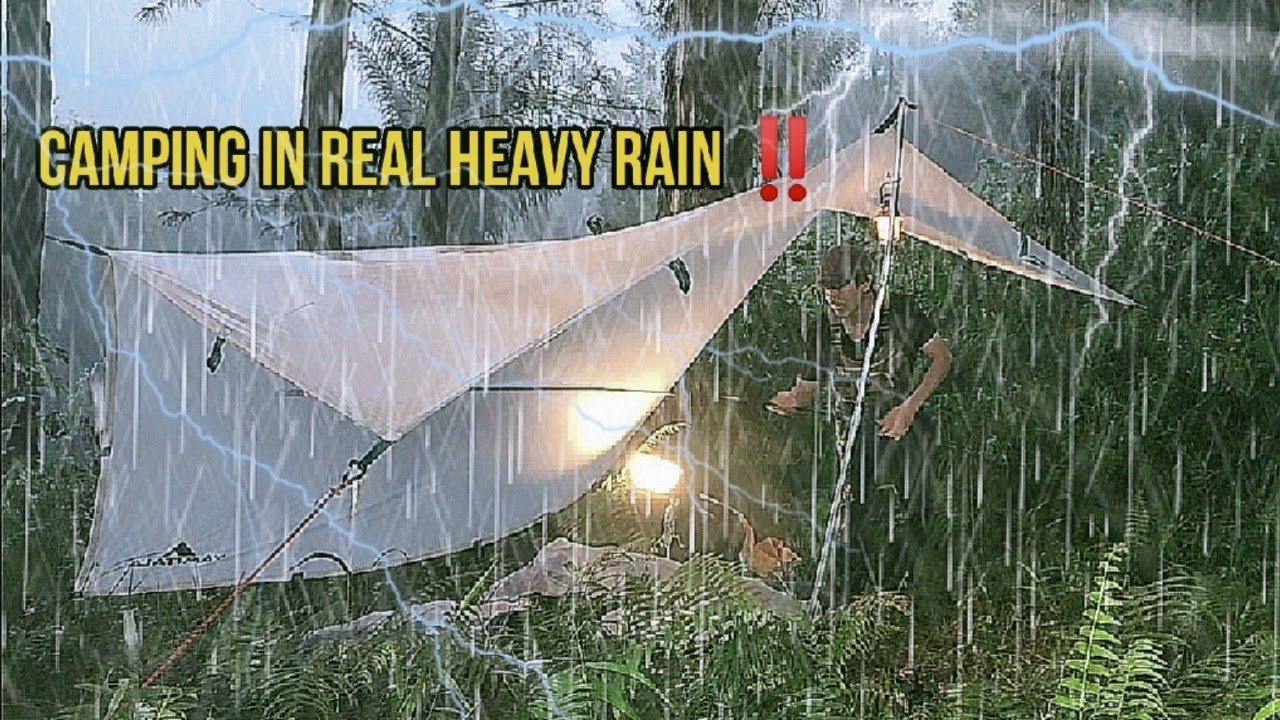 SOLO CAMPING IN REAL HEAVY RAIN AND THUNDERSTORMS‼️RAIN SOUND RELAXING ...