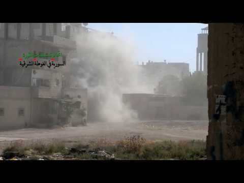 قصف عنيف يستهدف احياء الغوطة الشرقيةعلى اطراف سقبا حزة كفربطنا براجمات الصواريخ والهاون وسقوط جرحى