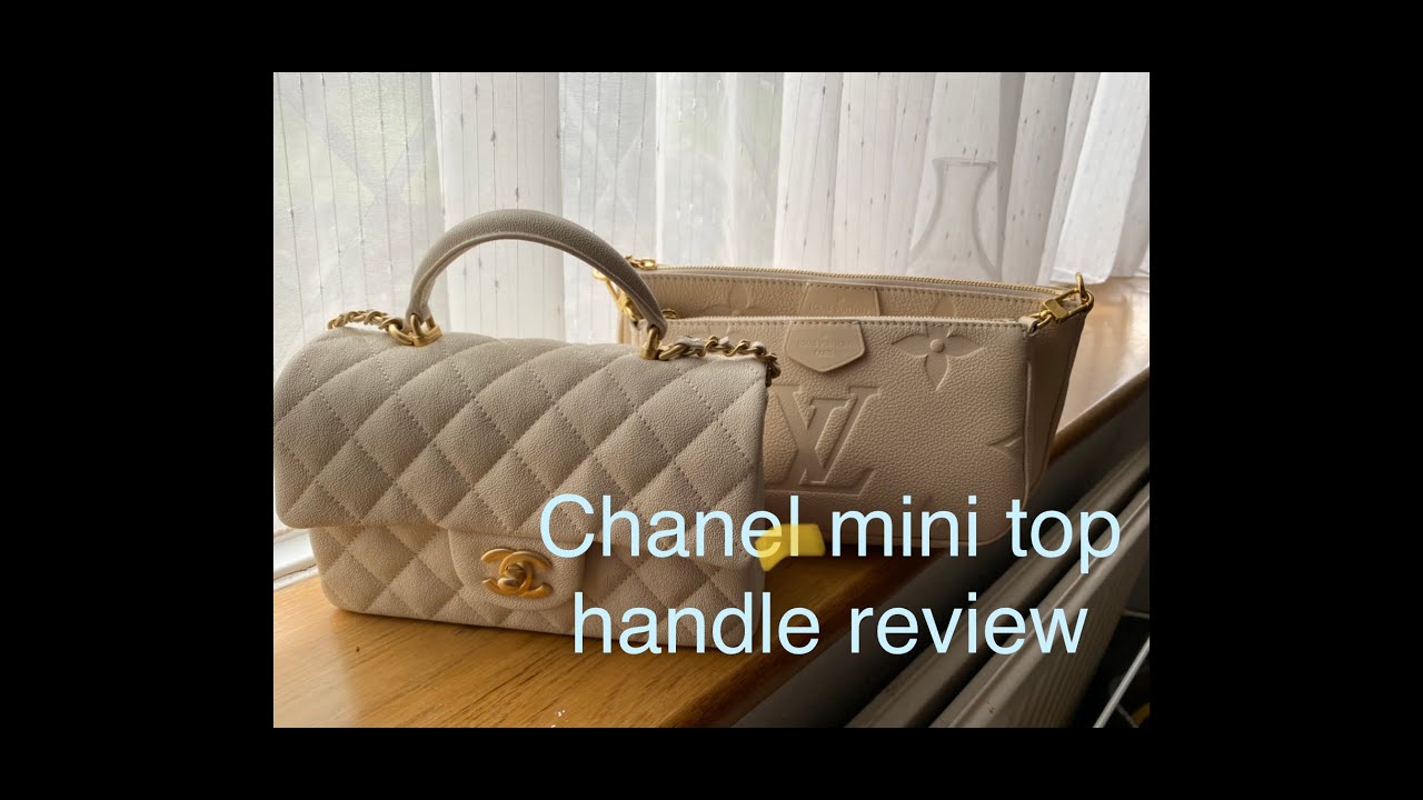 Chanel Mini Rectangular with top handle 21S Beige Quilted Caviar with  brushed gold hardware