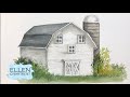 EASY White Barn Painting in Watercolor for Beginner Using only 1 brush!! step by step tutorial