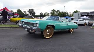 WhipAddict: Aqua Green 73' Chevy Caprice Convertible on All Gold 26" Big Cap Spokes w/White Interior