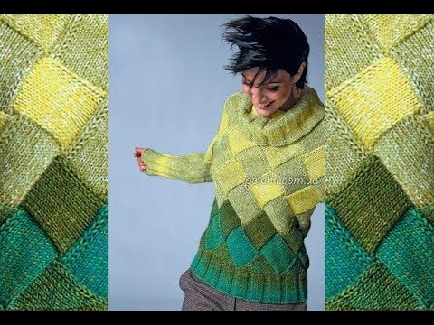 Пуловер в стиле пэчворк жемчужным узором