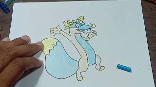 Coloring Cartoon Swiper Dora The Explorer With Blue, D, And Yellow Colors