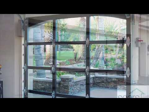 black garage doors with windows