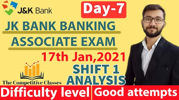 JK BANK BA DAY-7 SHIFT-1 ANALYSIS| JK BANK Banking Ass. analysis||Exam pattern|| Difficulty level