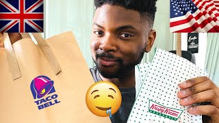 🇬🇧BRIT TRIES TACO BELL FIRST TIME AND NEW KRISPY KREME DONUTS!