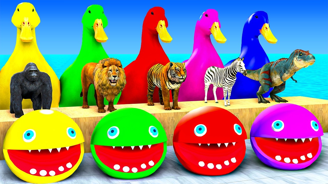 Long Slide Game with Colourful Duck Cow Tiger Gorilla Dog Elephant 3d Animal Game Funny 3d Animals