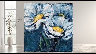 Easy FLOWERS for Beginners /  Blue and White Acrylic Painting /Step by Step /MariArtHome