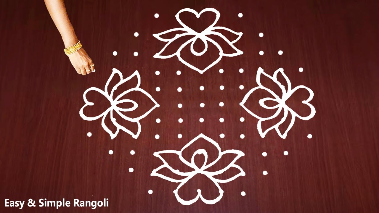 Very very Easy daily rangoli design with 11X5 dots | simple kolam ...