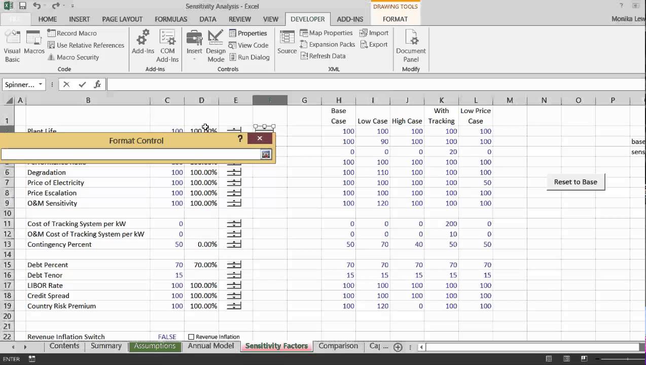 Sensitivity Analysis with User Forms and Macros