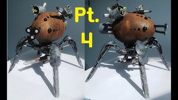 Trash bashed Spider-bot pt.4. Scratch built up-cycled robot made from rubbish. Sci-fi art.