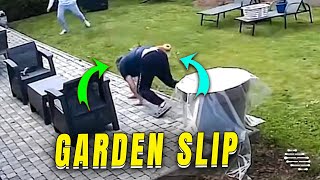 Man Falls During Dog Ball Game in the Garden