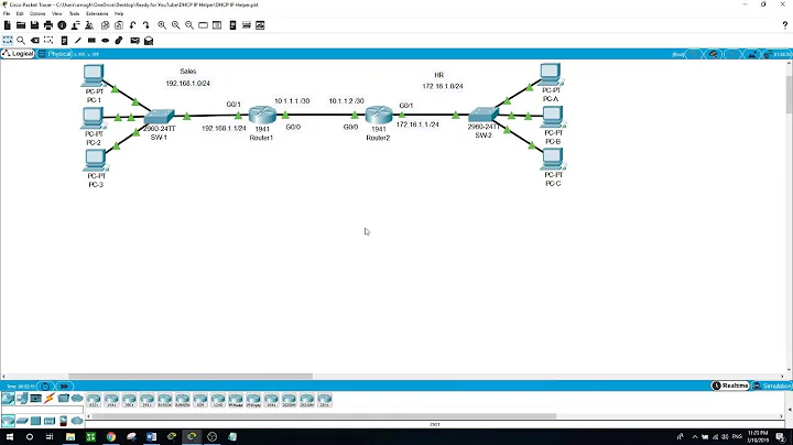 Configuring DHCP IP Helper Address, Packet Tracer v. 7.2