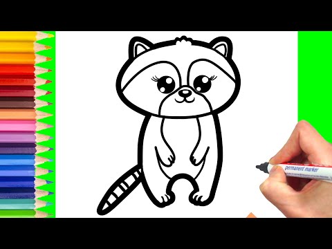 Как нарисовать енота | Простой рисунок и раскраска|How to draw a raccoon|Simple drawing and coloring