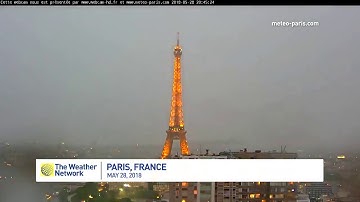 Lightning strikes Eiffel Tower during Paris storm