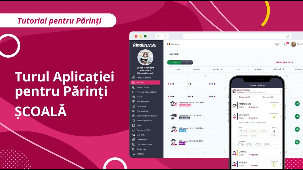Tutorial Kinderpedia | Turul Aplicației pentru Părinți - Școală