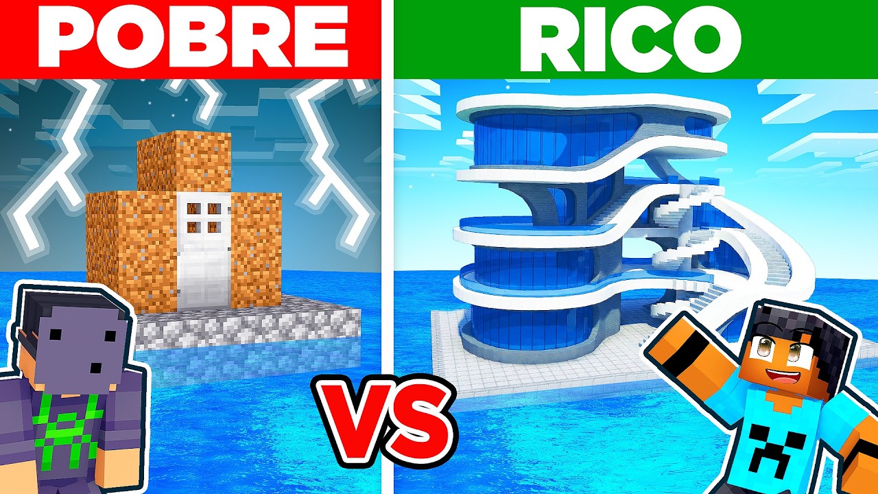 POBRE vs RICO Batalha de Sobrevivência na Casa de Água no Minecraft