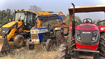 JCB 3DX Backhoe Loader Loading Red Mud In Mahindra Tractor And Swaraj Tractor Trolley | Jcb Video