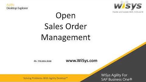 Open Sales Order Management for SAP Business One - Solving Problems with WiSys Agility
