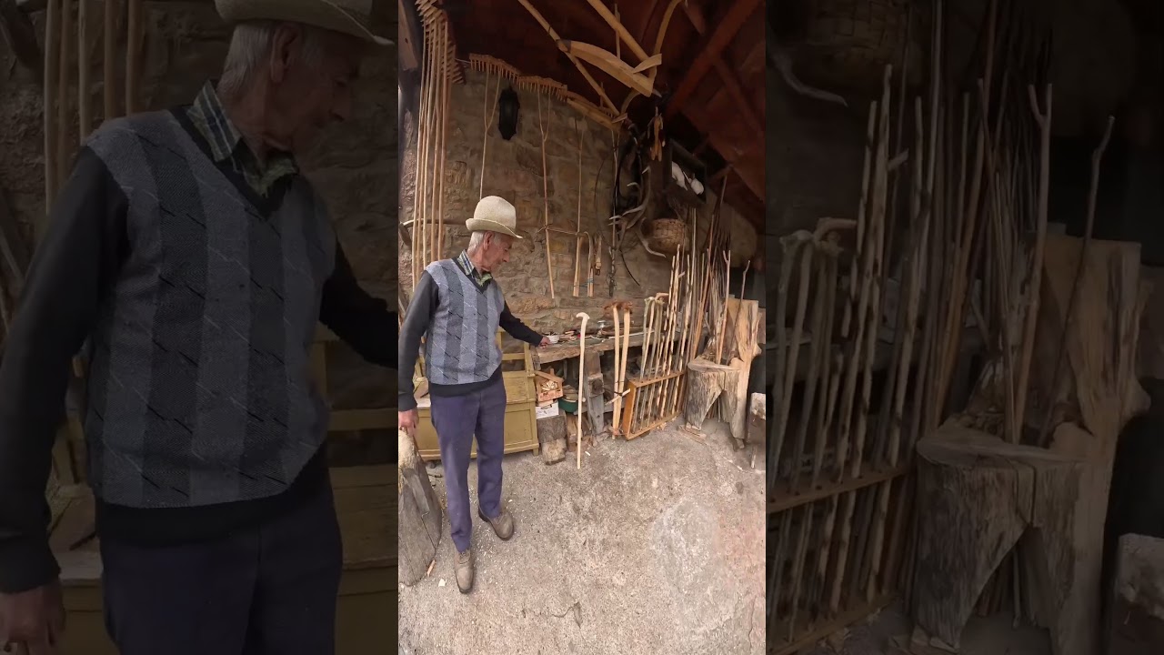 Visitamos un artesano de la madera que hace bastones en el pueblo de pedroveya #asturias