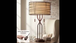 Marlowe Rustic Farmhouse Industrial Modern Table Lamp 28.75" Tall Metal Woven Bronze Brown Burlap