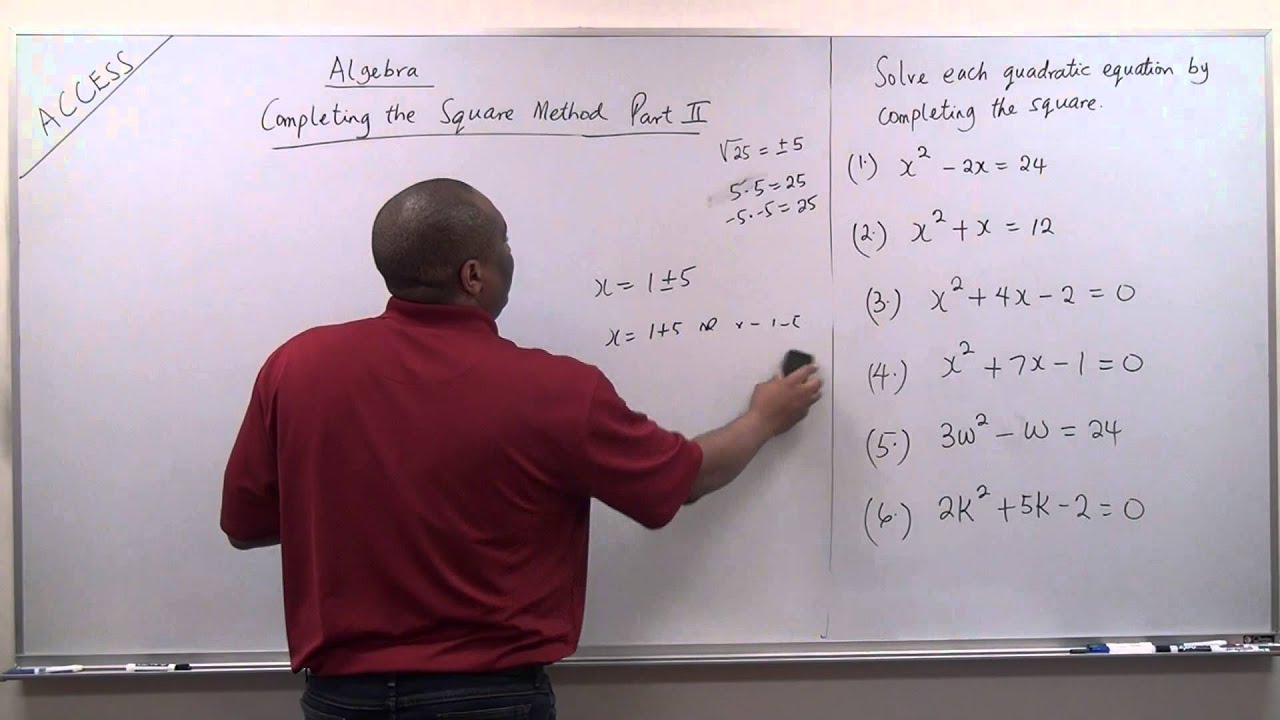 Solution of Quadratic Equations using the Completing the Square Method ...