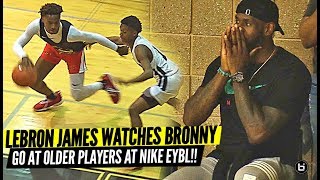 Bronny James Makes NIKE EYBL DEBUT vs. OLDER PLAYERS with LeBron Watching!!