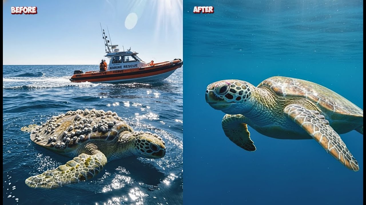 Sea Turtle Rescue: Removing Thick Barnacles & Deadly Trash to Save a ...