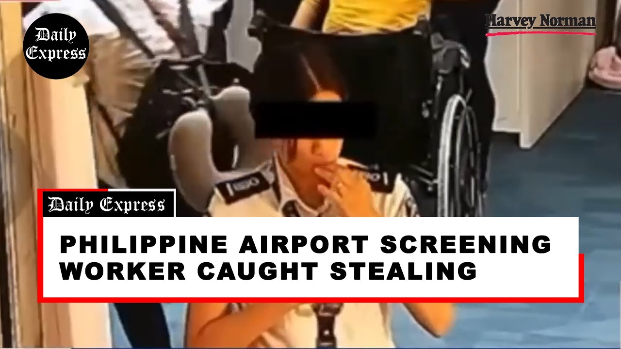 Philippine airport screening worker caught stealing - YouTube