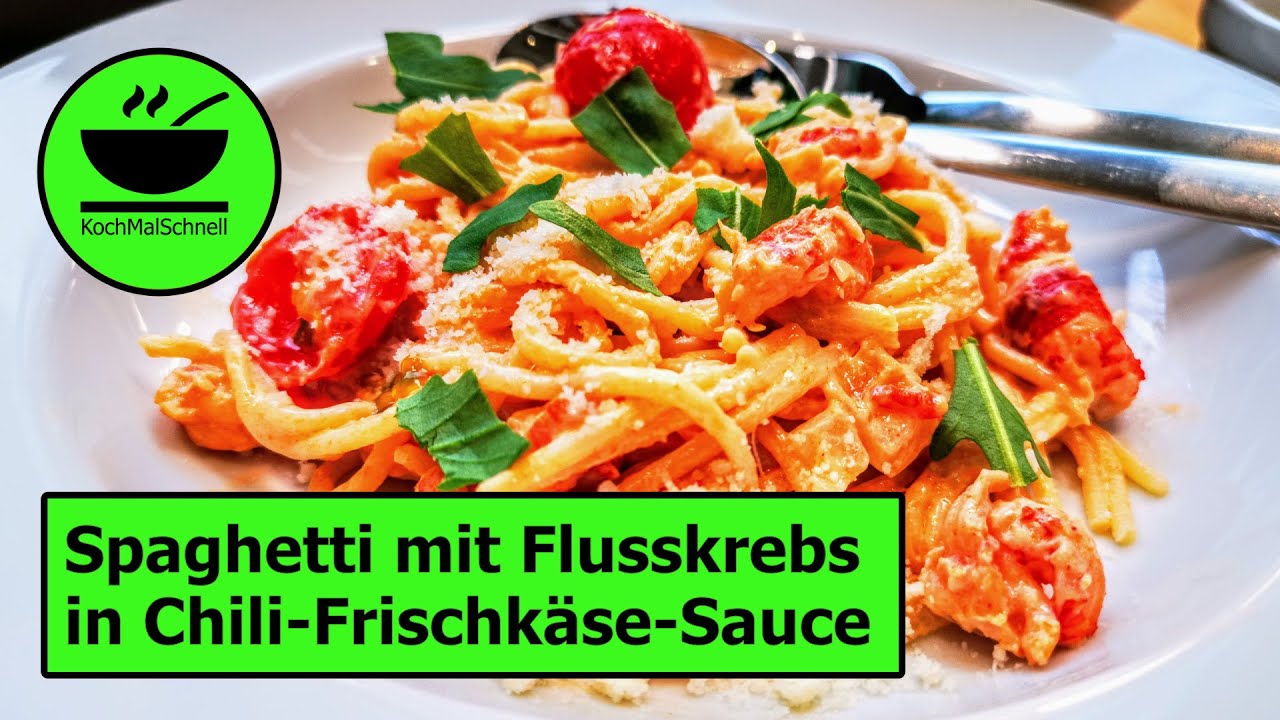 Spaghetti mit Flusskrebsfleisch 🍤 mit Chili-Frischkäse-Sauce von KochMalSchnell