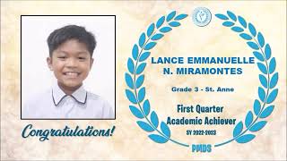 PMDS | ACHIEVERS OF FIRST QUARTER FOR S.Y. 2022-2023 GRADE 3 - ST. ANNE