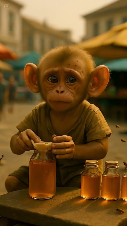 Poor baby monkey stole milk for his sister 😭 ,#ai #monkey #milk