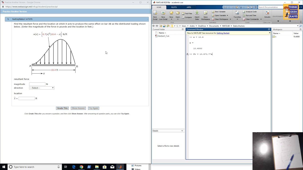 Statics HW 09.2: Force Density Function on a bar. Matlab - YouTube
