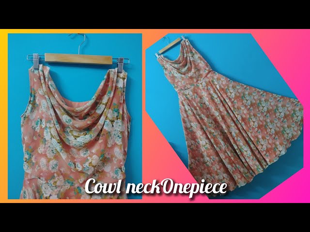 #latest Cowl neck Onepiece with Full Umbrella Cutting and Stitching #onepiece From sari#onepiece class=