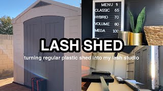 TRANSFORMING PLASTIC SHED INTO LASHING SPACE | pt 1. fixing base, cleaning, shelves and painting