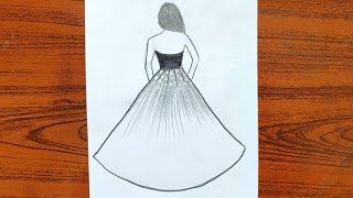 Barbie girl  drawing with beautiful dress | Barbie dress drawing
