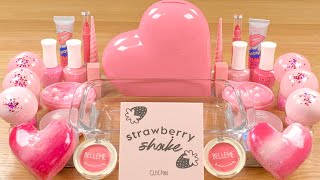 Pink heart w CLAY★Mixing makeup glitter eyeshadow into SLIME★ASMR★Satisfying Slime Video #040