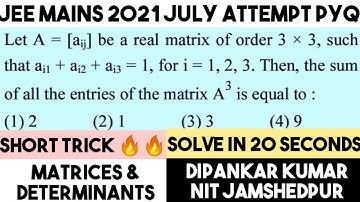 JEE Tricks & Shortcut for Maths Matrices| JEE Mains Tricks & Shortcut for Matrices PYQ 2021.