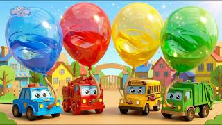 Magic Balloon Car Wash | Learn Colors with Cardboard Vehicles | 3D Nursery Rhymes