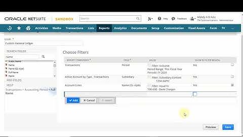 Customize Netsuite General Ledger Report to Filter By Account