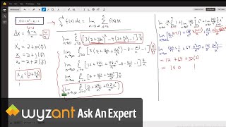 Evaluate a definite integral using the definition, i.e. the limit of a Riemann sum; n to infinity