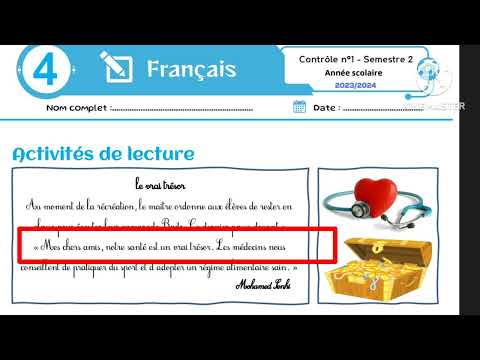 4AEP contrôle N1 deuxième semestre الرابع إبتدائي الفرض الأول الدورة التانية اللغة الفرنسية