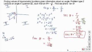 Finding values of trigonometric functions given information about an angle: Problem type 2 and 3